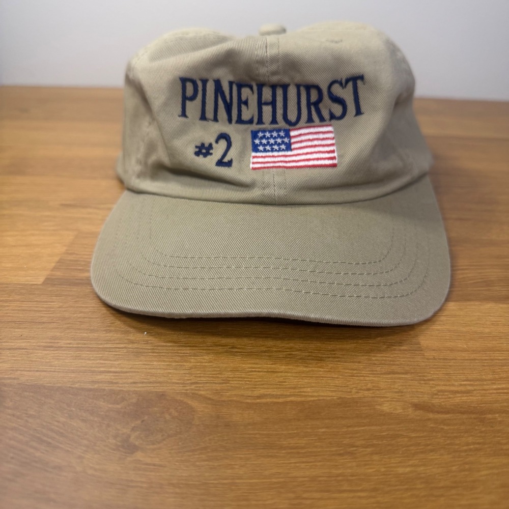 Pinehurst No 2 Golf Hat Khaki Tan Cotton Adjustable Dad Cap American Flag Mens